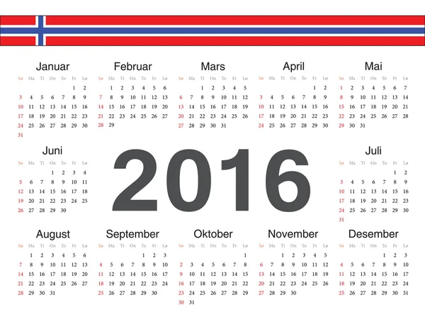 Vetor norueguês círculo calendário 2016 — Vetor de Stock