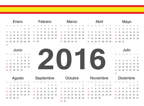 Calendrier vectoriel cercle espagnol 2016 — Image vectorielle