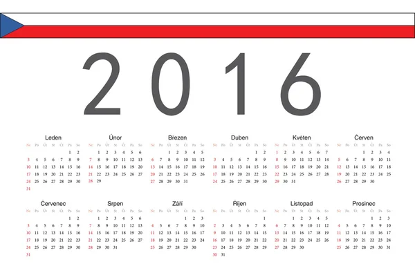 Tcheco 2016 ano vetor calendário — Vetor de Stock