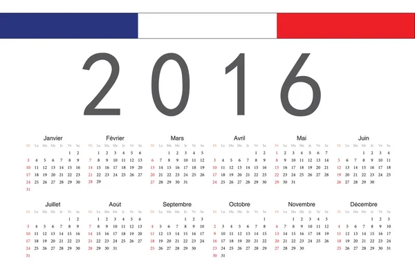Francouzský kalendář 2016 rok vektor — Stockový vektor
