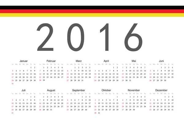 Alemán 2016 año vector calendario — Archivo Imágenes Vectoriales