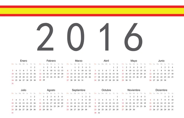 Español 2016 año vector calendario — Vector de stock