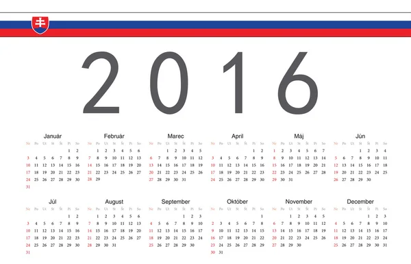Slovakiska 2016 år vektor kalender — Stock vektor