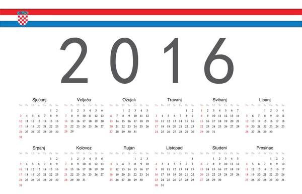 Chorvatské 2016 rok vektor kalendář — Stockový vektor