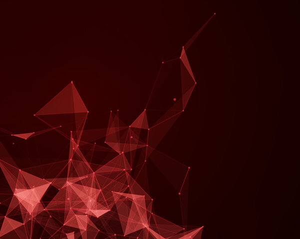 Abstract digital background with red geometric particles