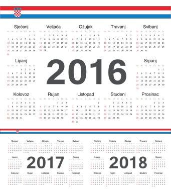 Vektör Hırvat daire takvimler 2016, 2017, 2018