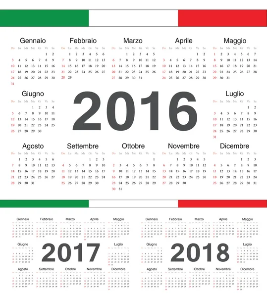 Vetor italiano círculo calendários 2016, 2017, 2018 — Vetor de Stock
