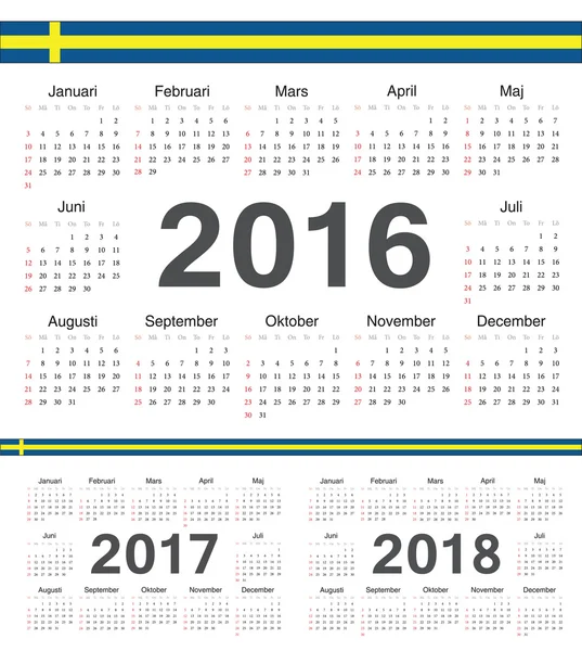 Schwedischer Kreiskalender 2016, 2017, 2018 — Stockvektor