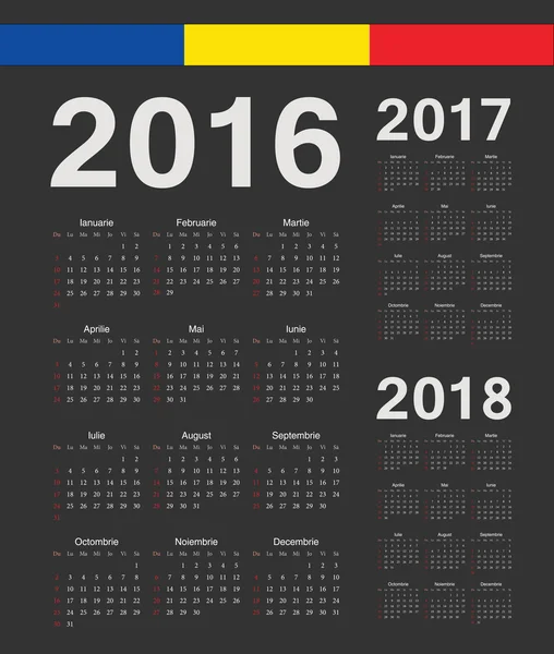 Set de calendario vectorial negro rumano 2016, 2017, 2018 años — Vector de stock