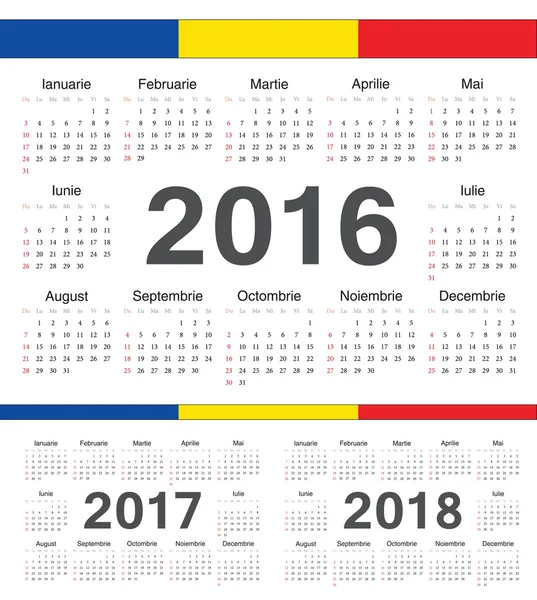 Vector calendarios círculo rumano 2016, 2017, 2018 — Vector de stock