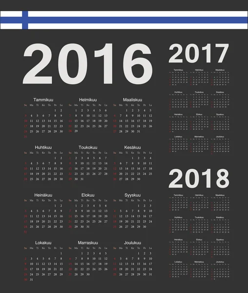 Sada černých finské 2016, 2017, 2018 rok vektor kalendáře — Stockový vektor