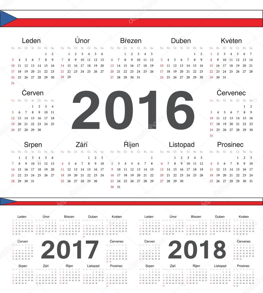 Vector Czech circle calendars 2016, 2017, 2018