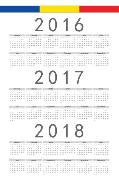 Rechteck rumänisch 2016, 2017, 2018 Jahresvektorkalender — Stockvektor