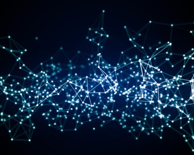 Mavi sibernetik parçacıkları ile dijital arka plan