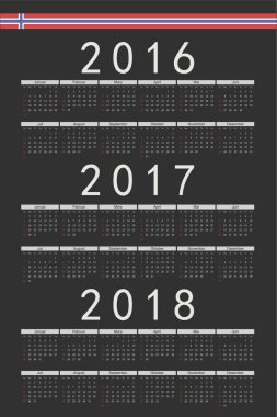 Siyah dikdörtgen Norveççe 2016, 2017, 2018 yıl vektör ca ayarla
