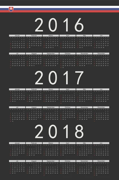 设置的黑色矩形斯洛伐克到 2016 年，到 2017 年，2018 年矢量日程表 — 图库矢量图片