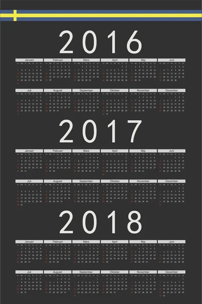 Set di rettangolo nero svedese 2016, 2017, 2018 anno cale vettoriale — Vettoriale Stock