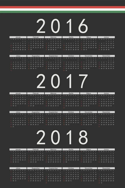 Set of black rectangle Hungarian 2016, 2017, 2018 year vector ca — Stock Vector