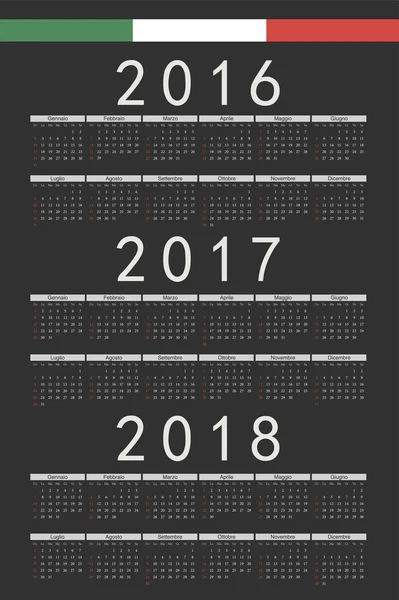 2017、2018 年ベクトル ケイル黒四角形、2016 年までイタリア語の設定します。 — ストックベクタ