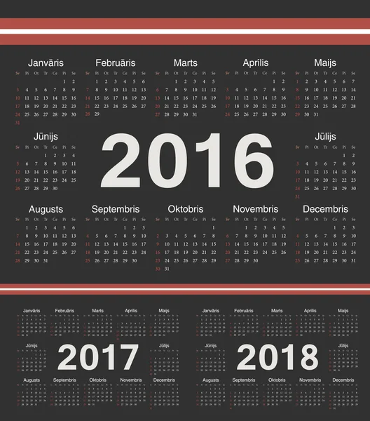 Calendario del círculo negro letón 2016, 2017, 2018 — Archivo Imágenes Vectoriales