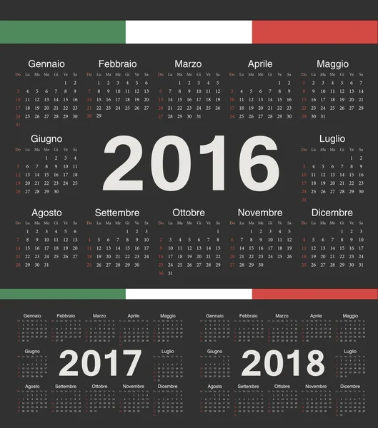 Vektör İtalyan siyah daire takvimler 2016, 2017, 2018 — Stok Vektör