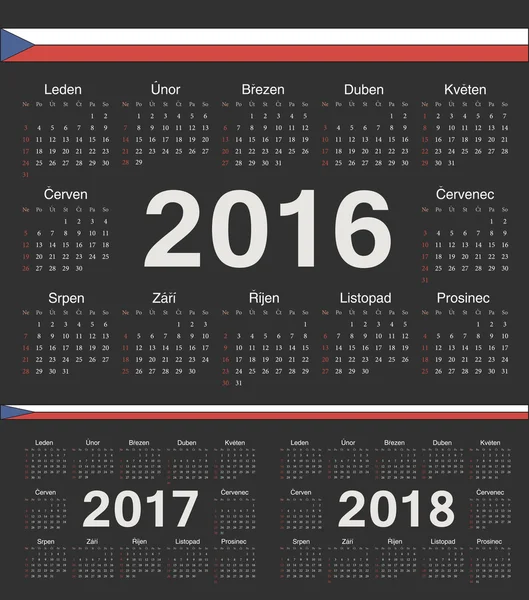 Vector Czech black circle calendars 2016, 2017, 2018 — Stock Vector