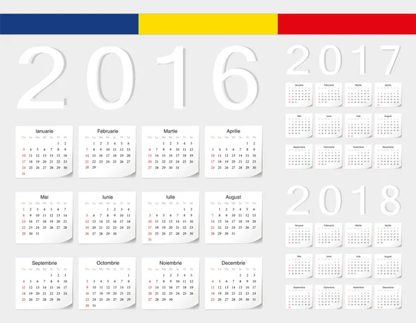 Set de calendarios vectoriales rumanos 2016, 2017, 2018 — Archivo Imágenes Vectoriales