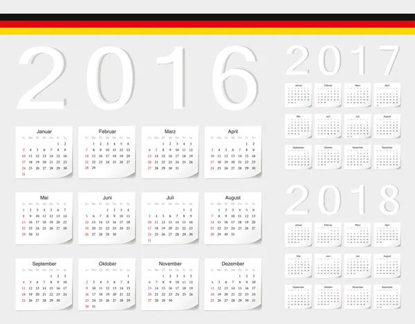 Aantal Duitse 2016, 2017, 2018 vector kalenders — Stockvector