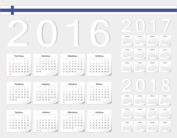 Набор векторных календарей Финляндии на 2016, 2017, 2018 годы — стоковый вектор