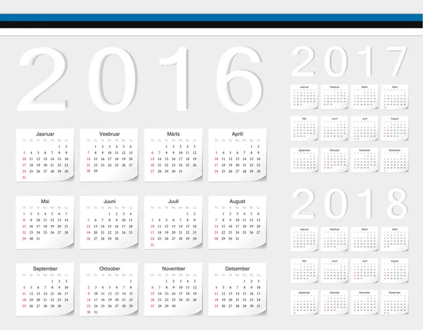 Ensemble de calendriers vectoriels estoniens 2016, 2017, 2018 — Image vectorielle