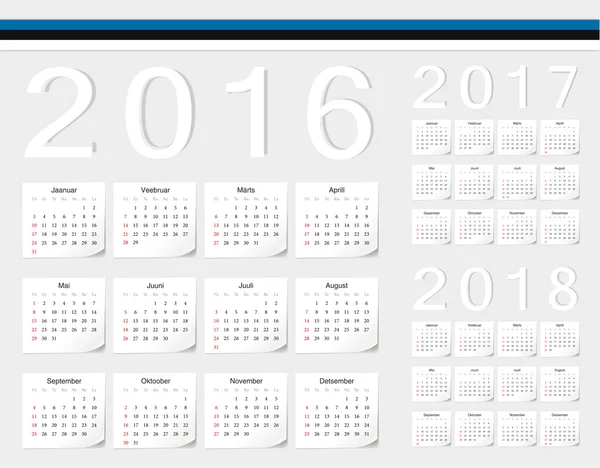 Estland 2016, 2017, 2018 Vektorkalender — Stockvektor