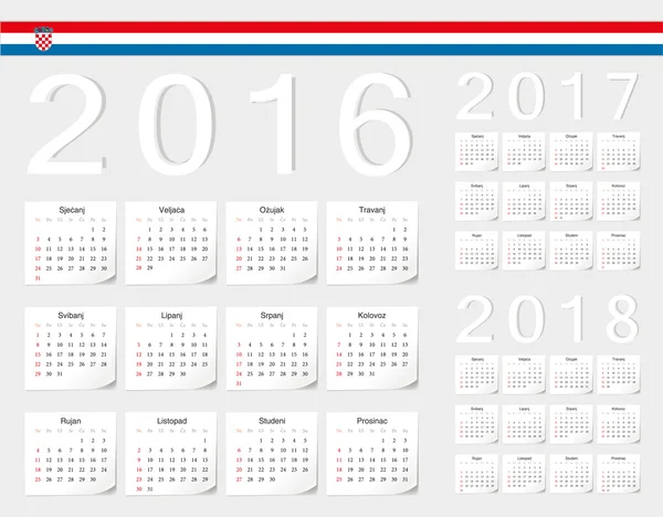 Ensemble de calendriers vectoriels croates 2016, 2017, 2018 — Image vectorielle