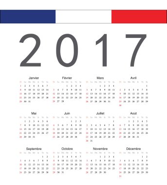 Kare Fransız 2017 yılı vektör takvimi
