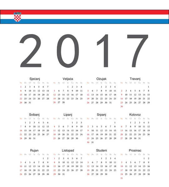 Cuadrado croata 2017 año vector calendario — Vector de stock