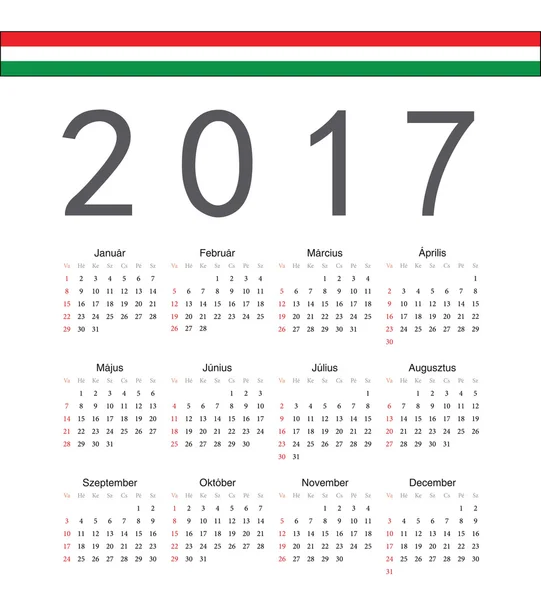 Quadrado húngaro 2017 ano vetor calendário — Vetor de Stock