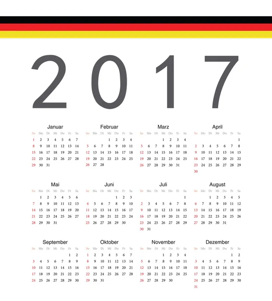 Square german 2017 year vector calendar — Stock Vector