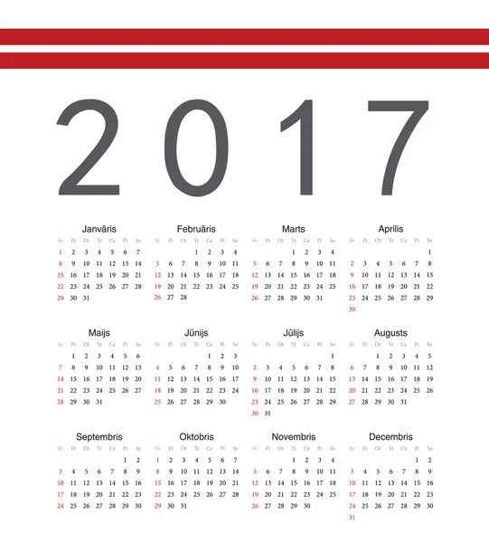 Calendario vectorial cuadrado letón 2017 año — Archivo Imágenes Vectoriales