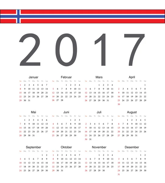 Quadrado norueguês 2017 ano vetor calendário — Vetor de Stock