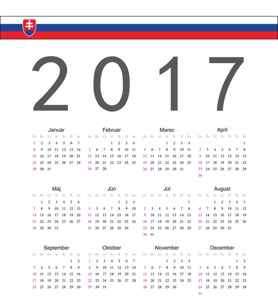 Cuadrado eslovaco 2017 año vector calendario — Vector de stock