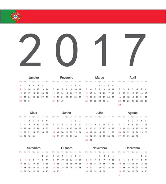 Square Portuguese 2017 year vector calendar — Stock Vector
