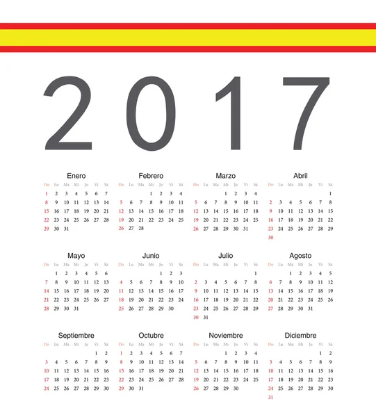Calendario vettoriale quadrata spagnola 2017 anno — Vettoriale Stock