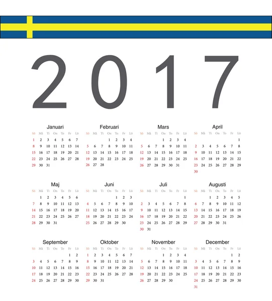 Plac szwedzki 2017 roku wektor kalendarz — Wektor stockowy