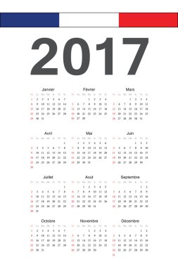 Fransız 2017 yılı vektörel takvim