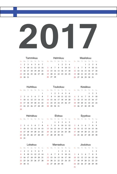 Finlandés 2017 año vector calendario — Archivo Imágenes Vectoriales