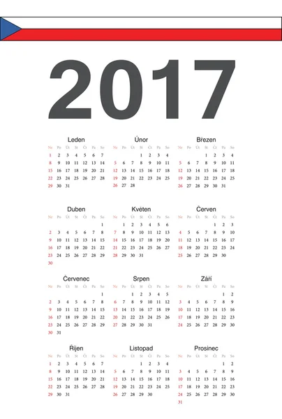 Czech 2017 year vector calendar — Stock Vector