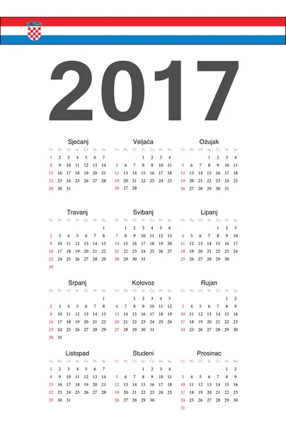 Croata 2017 año vector calendario — Vector de stock