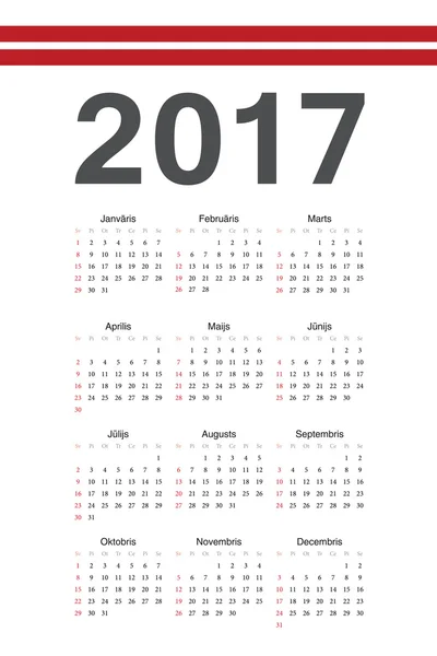 Lettischer Jahresvektorkalender 2017 — Stockvektor
