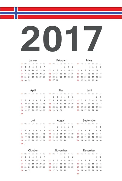 Norska 2017 år vektor kalender — Stock vektor