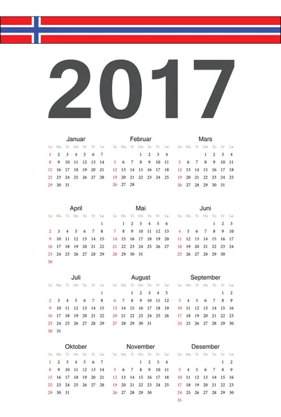 Calendrier vectoriel norvégien 2017 année — Image vectorielle