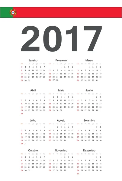 Calendário vetor ano 2017 português — Vetor de Stock